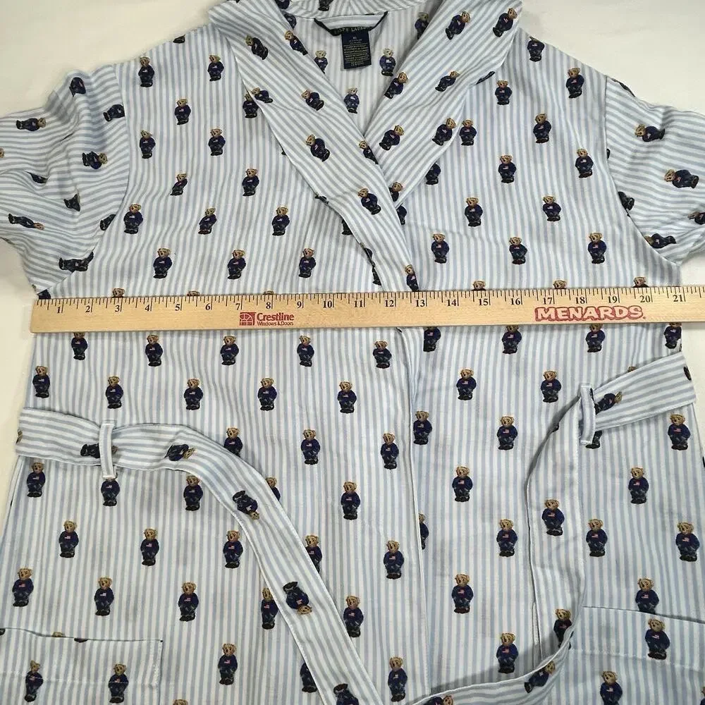 Ralph Lauren Polo Boys Robe Blue White Striped with Bears Size XL 13-15 Years